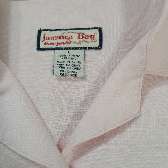Jamaica Bay Women Shirt 100% Linen Sz L Button Up Short Sleeve Pale Pink - Picture 3 of 12